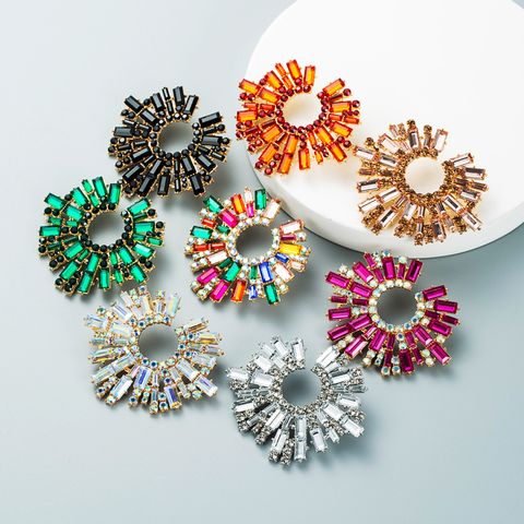 Fashion Alloy Inlaid Color Rhinestone Sunflower Earrings Wholesale Nihaojewelry
