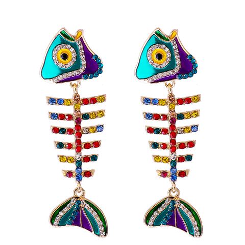 Wholesale Jewelry Fish Bone Color Diamond Pendant Earrings Nihaojewelry