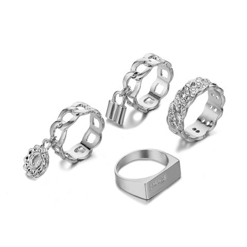 Wholesale Jewelry Geometric Flower Lock Pendant Ring 4-piece Set Nihaojewelry