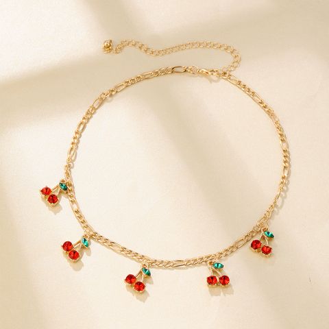 Wholesale Fashion Glass Rhinestone Red Cherry Necklace Bracelet Nihaojewelry