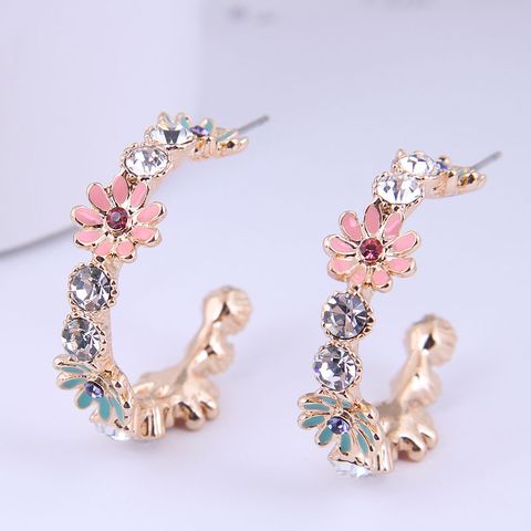 Wholesale Korean Fashion Metal Chrysanthemum Flash Diamond Earrings Nihaojewelry