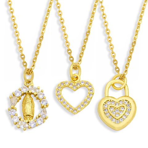 Wholesale Heart-shaped Hollow Moon Madonna Pendant Necklace Nihaojewelry