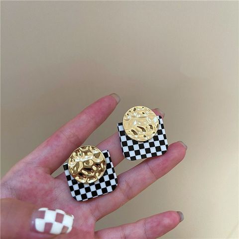 Retro Geometric Black White Checkerboard Earrings Wholesale Nihaojewelry