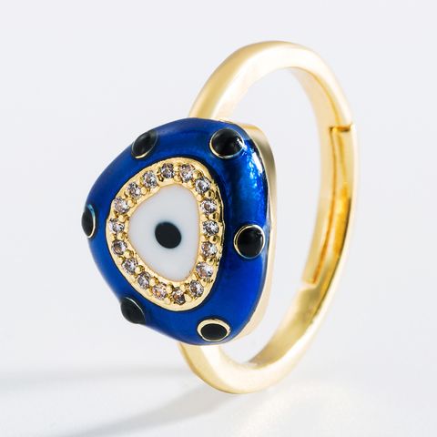 Vintage Fashion Oil Dripping Devil's Eye Opening Inlaid Zircon Copper Ring Wholesale Nihaojewelry