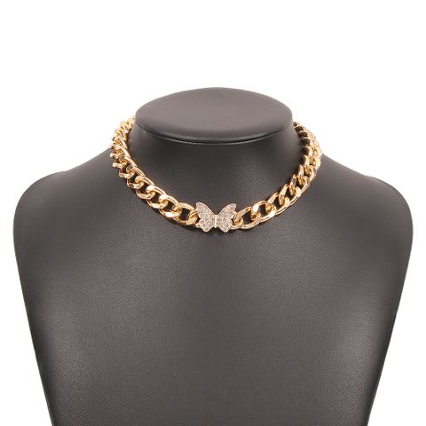Hip-hop Diamond Butterfly Thick Short Necklace Wholesale Nihaojewelry