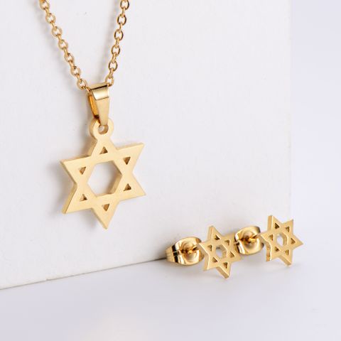 Stainless Steel 18K Gold Plated Korean Style Plating Hexagram Pendant Necklace