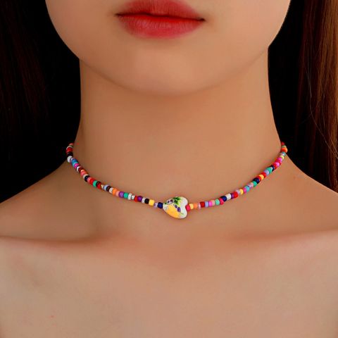 Bohemia Geometric Clashing Color Beaded Heart Necklace Wholesale Nihaojewelry