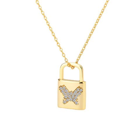 Creative Fashion Diamond Butterfly Lock Pendant Alloy Necklace Wholesale Nihaojewelry