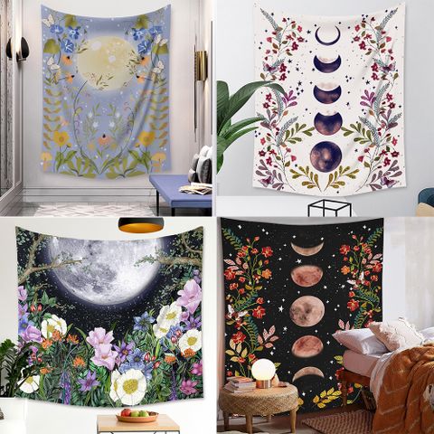 Vintage Bohemian Room Decoration Background Cloth Moon Phase Flower Painting Tapestry Wholesale Nihaojewelry