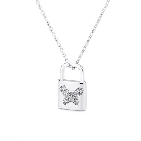 Creative Fashion Diamond Butterfly Lock Pendant Alloy Necklace Wholesale Nihaojewelry