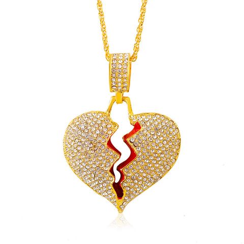 Retro Diamond Broken Heart Pendant Clavicle Chain Necklace Wholesale Jewelry Nihaojewelry