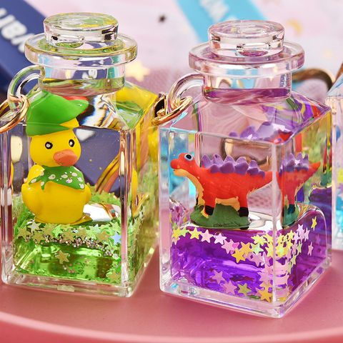 Cute Quicksand Little Yellow Duck Dinosaur Perfume Bottle Acrylic Keychain Wholesale Nihaojewelry