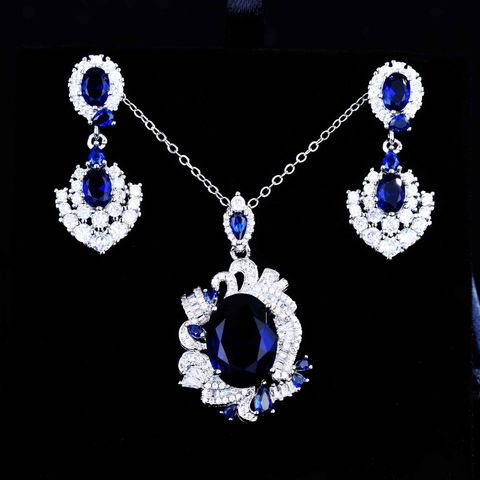 Couture Jewelry Design Royal Sapphire Set Imitation Natural Tanzanite Color Treasure Earrings Pendant Necklace Women