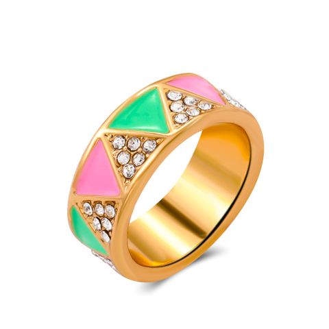 Cross-border New Color Dripping Geometric Ring Trend Diamond-studded Triangle Ring Ring Tail Ring Jewelry