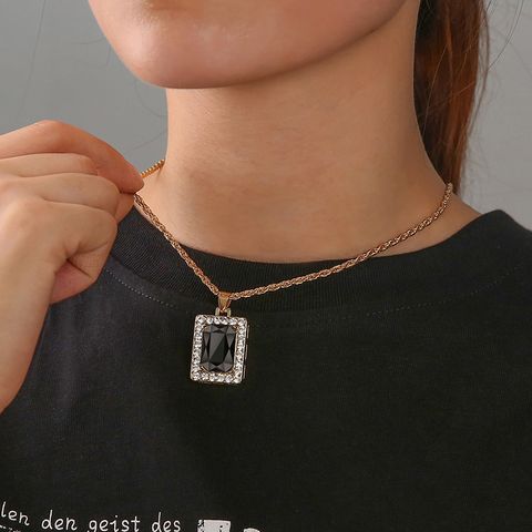 Cross-border Geometric Square Diamond Pendant Necklace Black Zircon Necklace Clavicle Chain