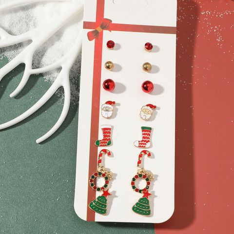 European And American New Christmas Earrings Set Creative Cartoon Oil Dripping Old Man Christmas Tree Earrings Set