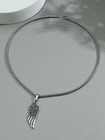 Trendy Male Domineering Retro Titanium Steel Feather Wings Pendant Necklace Jewelry