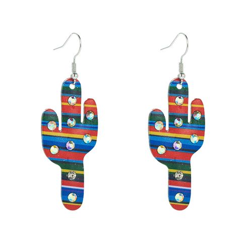 1 Pair Elegant Vintage Style Classic Style Cactus Painted Plating Inlay Alloy Rhinestones Silver Plated Drop Earrings