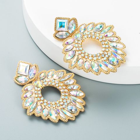 Geometric Flower Inlaid Color Rhinestones Pendant Earrings Wholesale Nihaojewelry