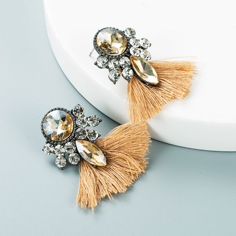 Bohemian Style Rhinestone Fan-shaped Tassel Earrings Wholesale Nihaojewelry