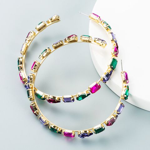 Fashion Geometric Glass Diamond C-shaped Big Earrings Wholesale Nihaojewelry