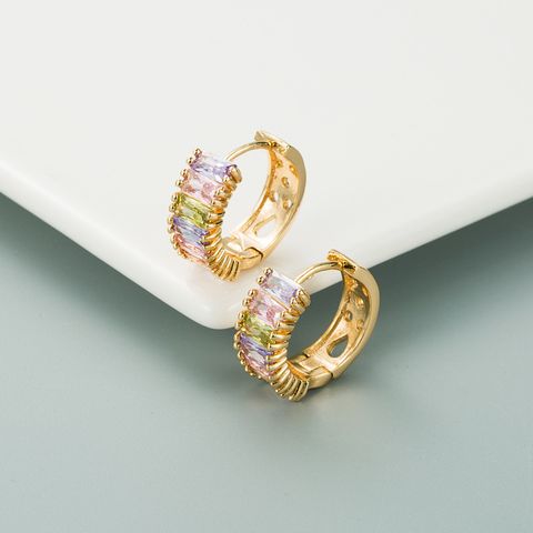 Simple Color Zircon Hollow Gold Plated Copper Earrings Wholesale Nihaojewelry