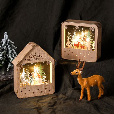 Luminous Wooden Santa's Cabin Desktop Decoration Wholesale Nihaojewelry