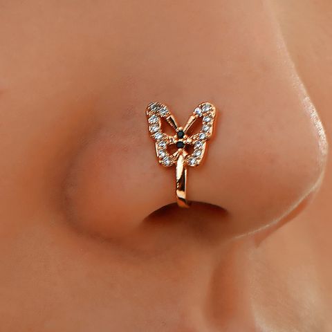U-shaped Diamond-studded Butterfly Copper Nose Clip Wholesale Nihaojewelry