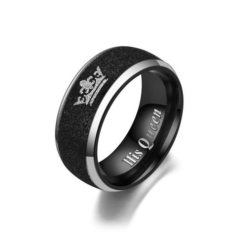 Fashion Titanium Steel Black Beads Sand Crown Ring Nhtp132400