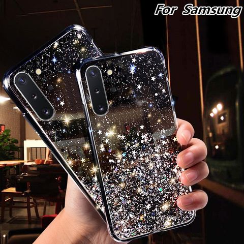 Applicable To  S10 Phone Case Starry Sky Glitter Silver Foil Galaxy Ya70 Soft Case Note10 Soft Protective Case