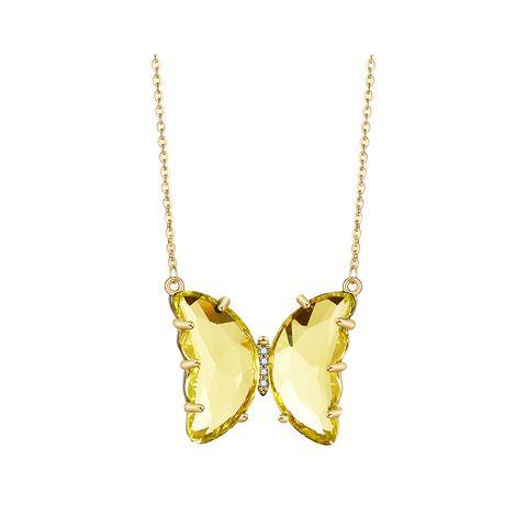 Fashion Simple Geometric Translucent Crystal Glass Butterfly Necklace