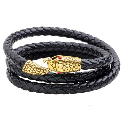 New European And American Leather Bracelet Men's Multi-layer Winding Snake Head Jewelry