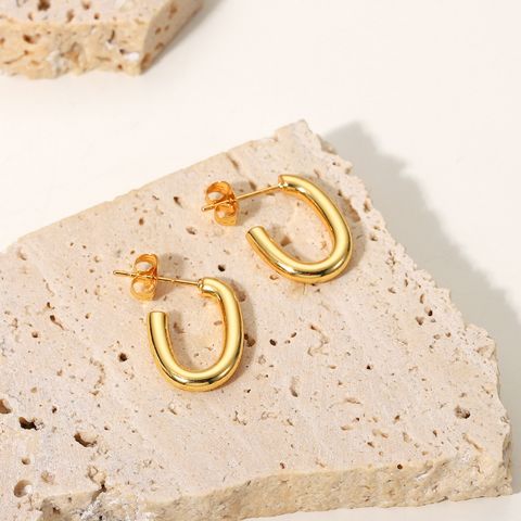 Fashion Oval Hoop Earrings Jewelry Stainless Steel C Shape Jewelry