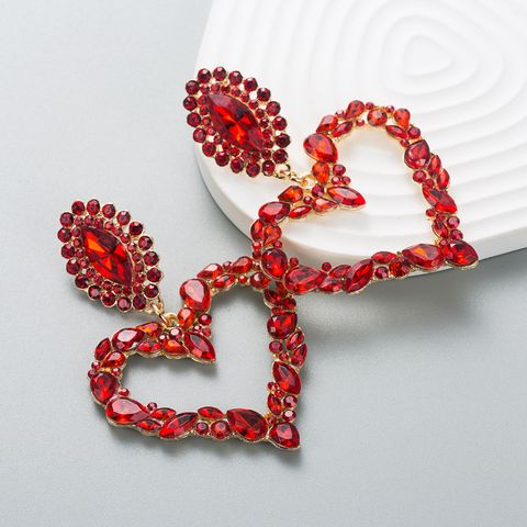 Love Love-shaped Alloy Inlaid Rhinestone Exaggerated Earrings