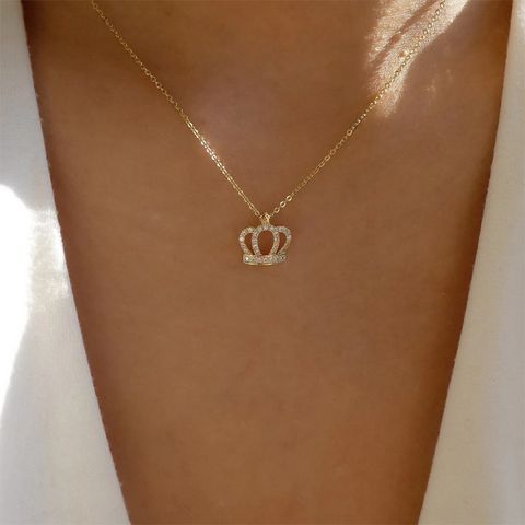 Fashion Diamond Necklace Zircon Crown Alloy Pendant Necklace