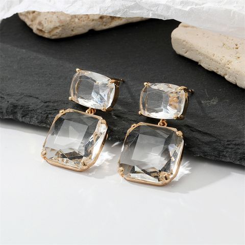 Simple Geometric Square Crystal Transparent Glass Large Earrings