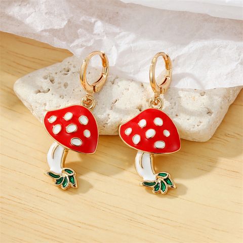 Cute Metal Dripping Oil Pearl Contrast Color Red Mushroom Earrings