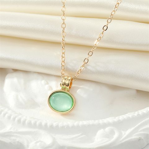 European Retro Simple Green Oval Opal Rhinestone Earrings Necklace Wholesale