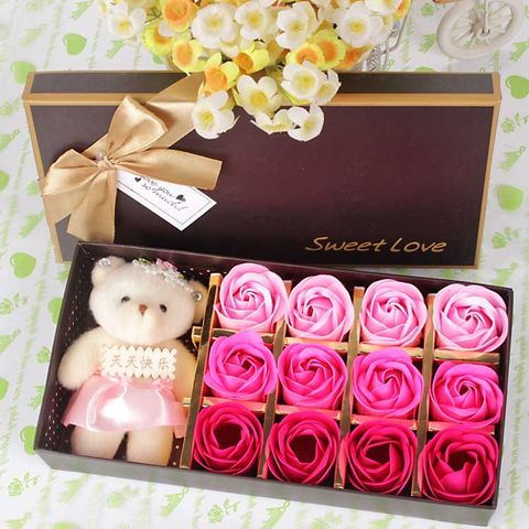 12 Roses Soap Flower Gift Box Plus Bear Valentine&#39;s Day Children&#39;s Day Small Gift Birthday Gift Graduation Gift