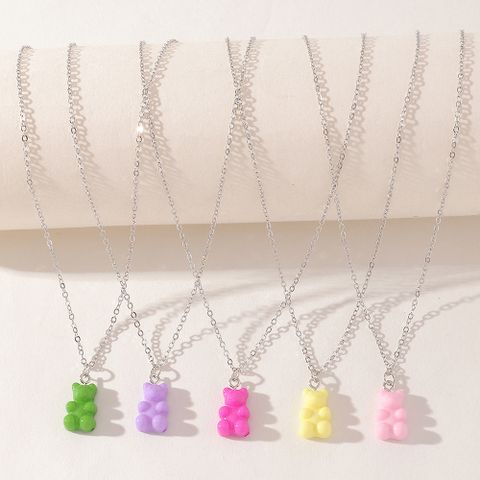 Korean Simple Bohemian Style Cute Colorful Resin Bear Set Children's Necklace
