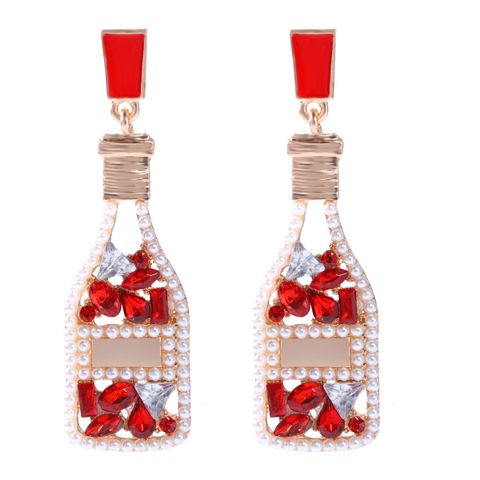 Fashion Wine Bottle Diamond Alloy Artificial Gemstones Earrings