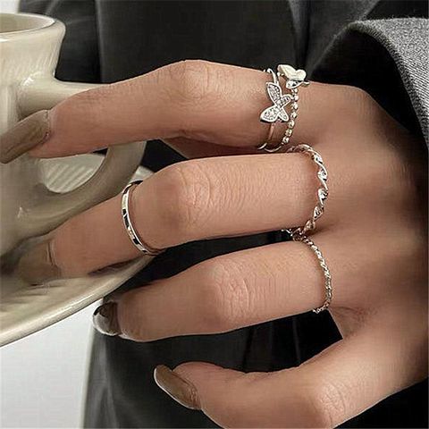 Fashion Butterfly Spiral Four-piece Ring Simple Opening Ring Alloy Ring