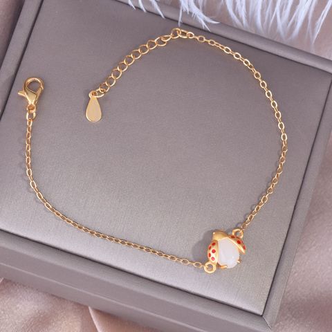 Cute Ladybug Necklace Bracelet Earrings Sand Gold Plated Hetian Jade Necklace Beetle Pendant