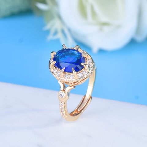Fashion Retro Rings Royal Blue Jewelry Spinel Sapphire Opening Copper Ring