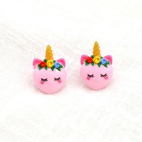 Korean Fashion Pink Resin Cartoon Unicorn Earrings