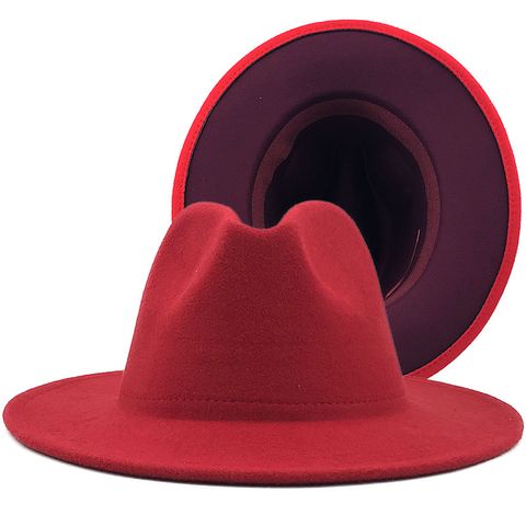 Sombrero De Copa De Lana Retro Sombrero De Jazz De Ala Plana De Fieltro De Bloqueo De Doble Cara Para Mujer