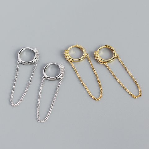 Simple S925 Silver Geometric Long Tassel Chain Zircon Earrings