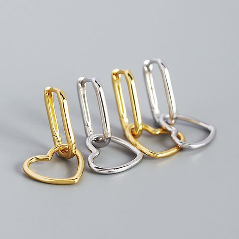 Simple Hollow S925 Silver Geometric Heart-shaped Earrings Wholesale