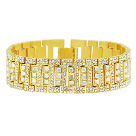 Punk Geometric Rhinestone-encrusted Wide Stitching Watch Bracelet