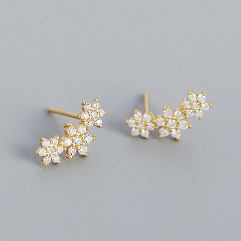Fashion Contrast Color S925 Silver Geometric Flower Zircon Earrings Wholesale